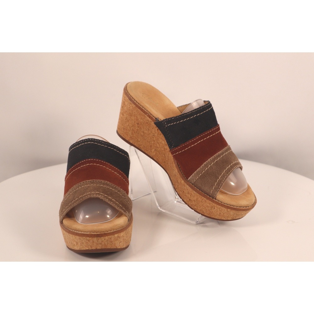 Clarks Artisan Ainsley Lily Multi Color‎ Suede Cork Wedge Sandal Shoes Womens 8M
